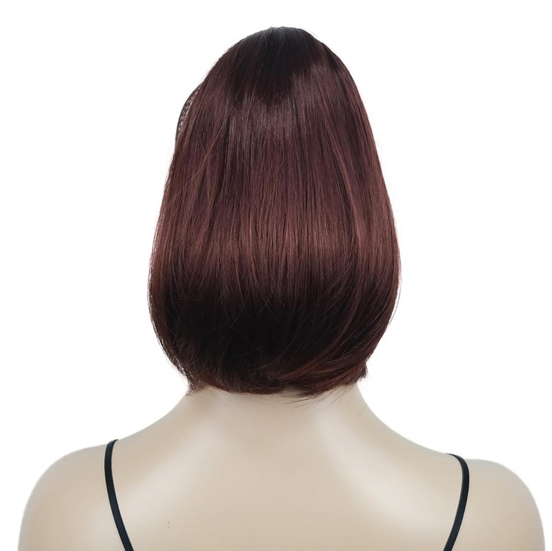Lydell 12" Straight Wavy Styled Clip In Claw Ponytail Hair Extension Synthetic Hairpiece (131 Burgundy Red)