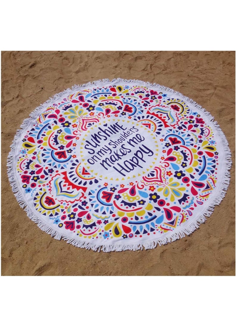150cm Thick Round Beach Towel Blanket Microfiber Yoga Mat with Tassels Soft Water Absorbent Multi Purpose Towel for Two Persons Microfiber Beach Bath Picnic Blanket Yoga Mat Wrap Skirt - Image 2