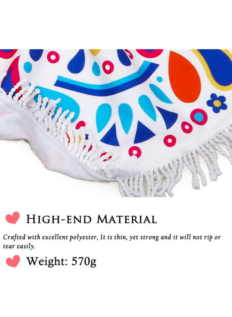150cm Thick Round Beach Towel Blanket Microfiber Yoga Mat with Tassels Soft Water Absorbent Multi Purpose Towel for Two Persons Microfiber Beach Bath Picnic Blanket Yoga Mat Wrap Skirt - Image 4