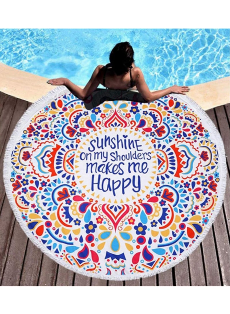 150cm Thick Round Beach Towel Blanket Microfiber Yoga Mat with Tassels Soft Water Absorbent Multi Purpose Towel for Two Persons Microfiber Beach Bath Picnic Blanket Yoga Mat Wrap Skirt - Image 1