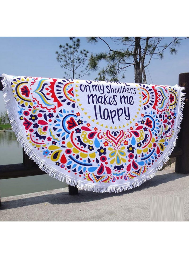 150cm Thick Round Beach Towel Blanket Microfiber Yoga Mat with Tassels Soft Water Absorbent Multi Purpose Towel for Two Persons Microfiber Beach Bath Picnic Blanket Yoga Mat Wrap Skirt - Image 3