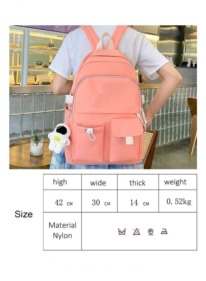 MIXDE 4 Pcs Letter Graphic Colorblock Backpack Set Large Capacity School Bag Bookbag Shoulder Totes Pencil Case for Kids Girls Pink/White  - Image 4