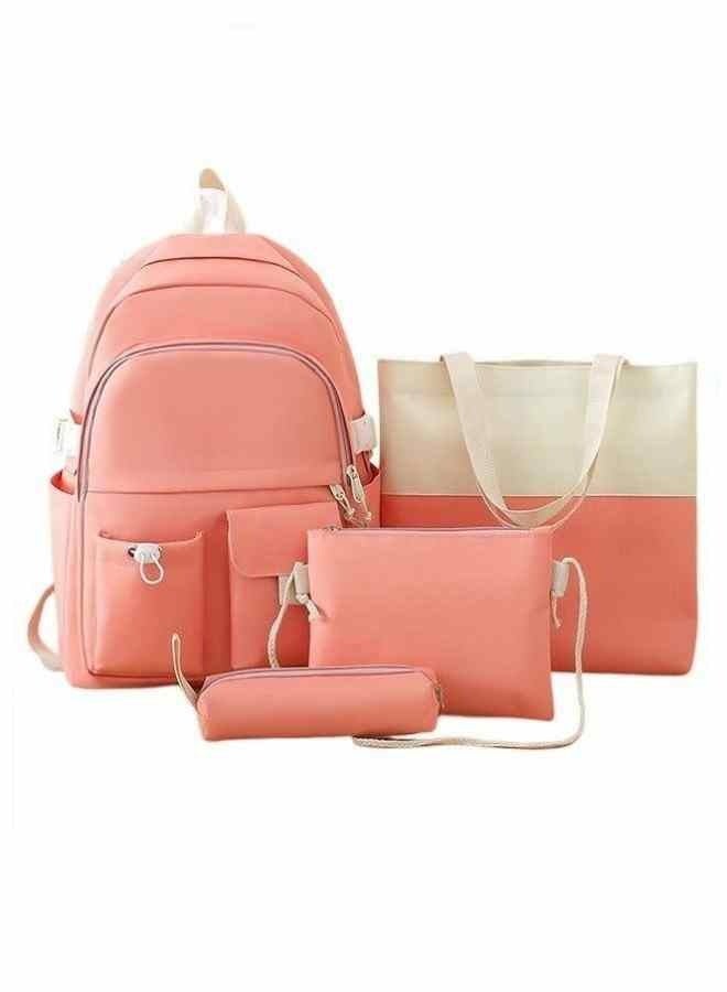 MIXDE 4 Pcs Letter Graphic Colorblock Backpack Set Large Capacity School Bag Bookbag Shoulder Totes Pencil Case for Kids Girls Pink/White  - Image 1