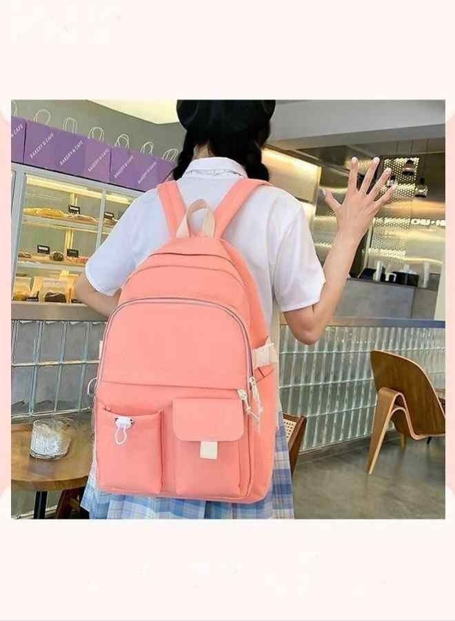 MIXDE 4 Pcs Letter Graphic Colorblock Backpack Set Large Capacity School Bag Bookbag Shoulder Totes Pencil Case for Kids Girls Pink/White  - Image 2