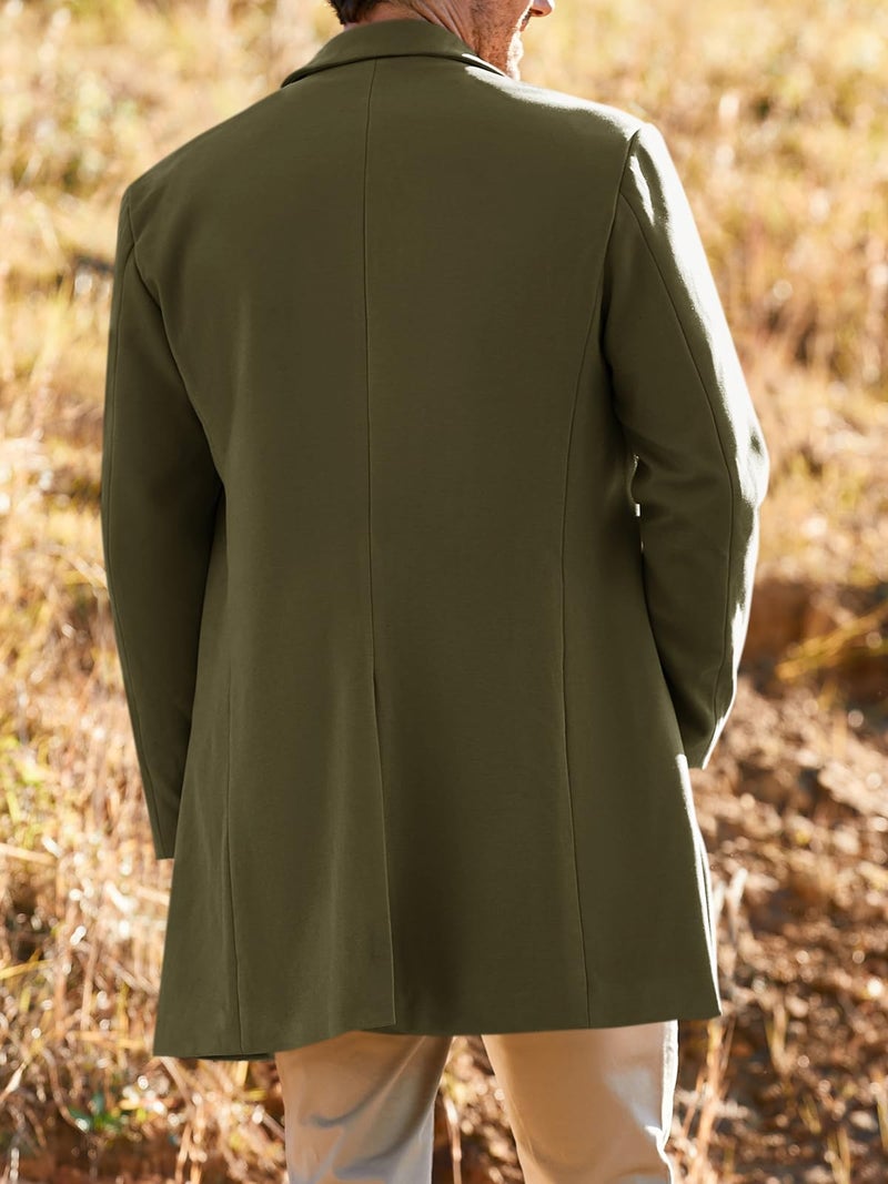 PASLTER Mens Trench Coat Slim Fit Notched Collar Fall Winter Single Breasted Pea Coat Warm Soft Overcoat - Image 3