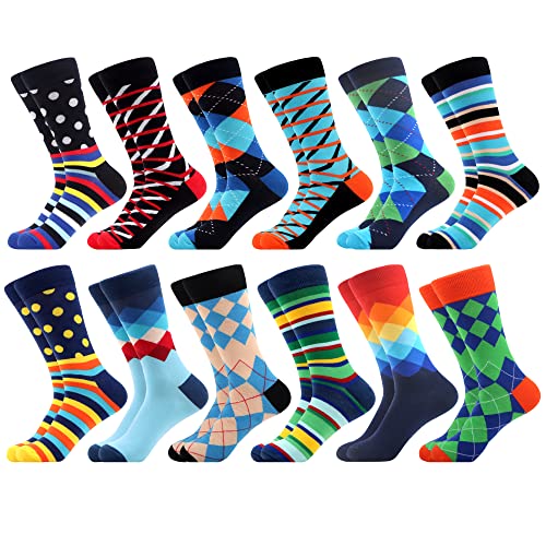WeciBor Men's Dress Colorful Funny Fancy Cool Cotton Crew Socks, 12 Pack Multicolor Geometric, Size 10-13 - Image 1