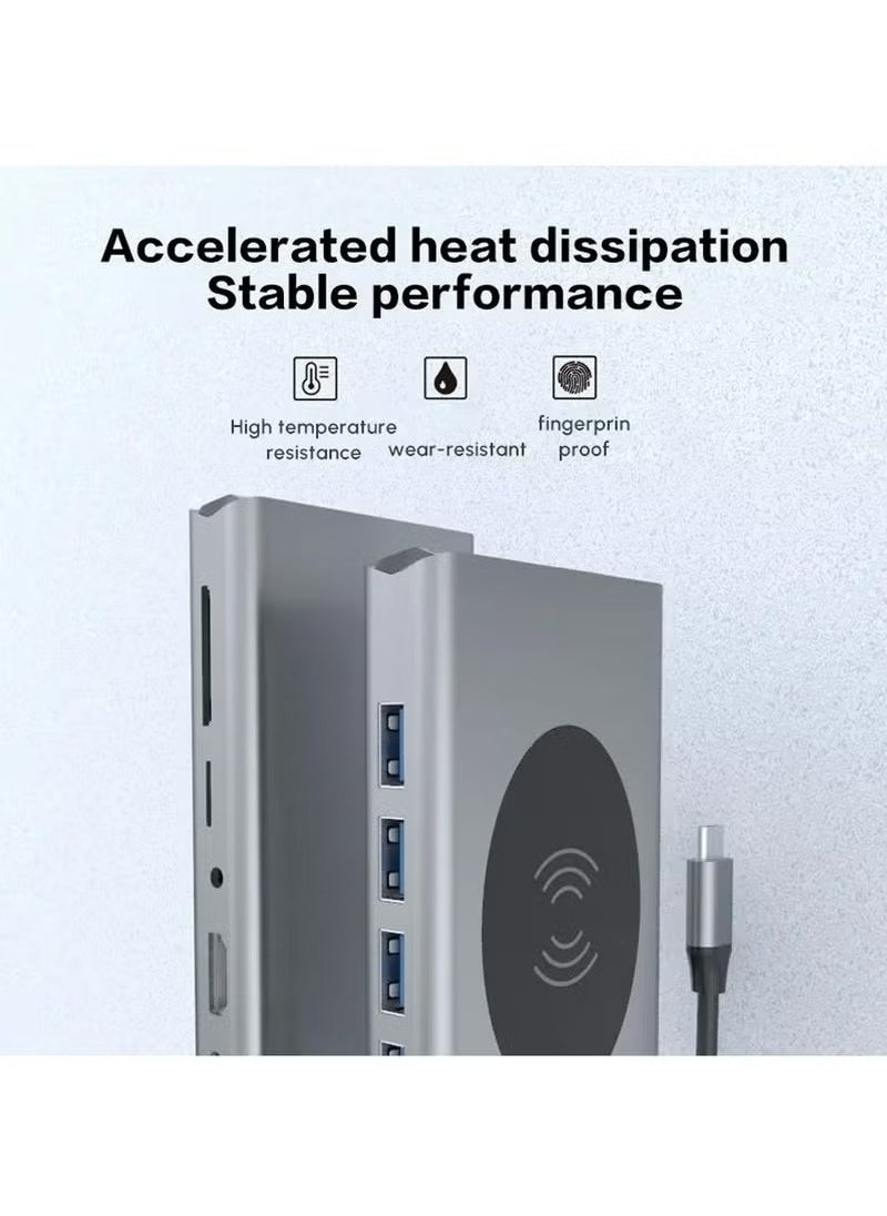 X-level Docking Station 13 in 1 Hub Adapter TYPE C to USB3.0*2+USB2.0+PD+RJ45+HD MI+Audio+VGA+TF+SD Slot+UCB-C DATA*2+Wireless Charger  - Image 3