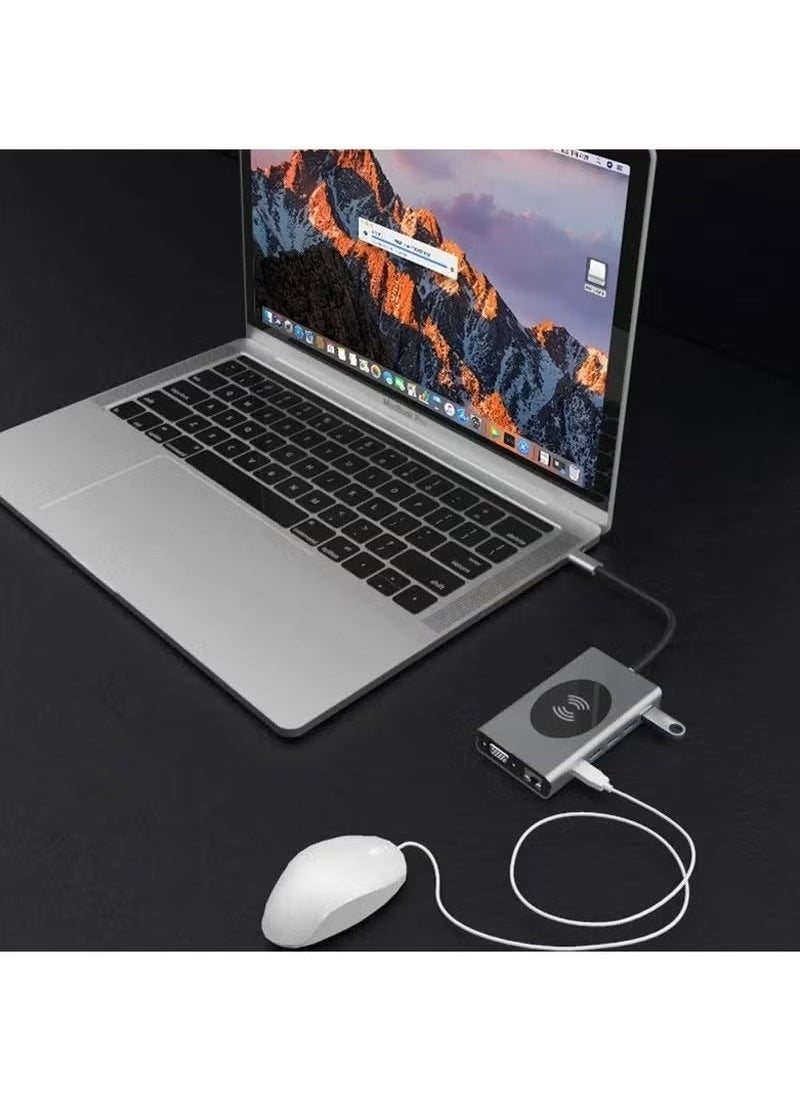 X-level Docking Station 13 in 1 Hub Adapter TYPE C to USB3.0*2+USB2.0+PD+RJ45+HD MI+Audio+VGA+TF+SD Slot+UCB-C DATA*2+Wireless Charger  - Image 5