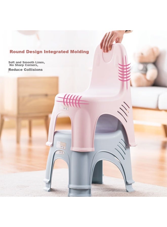Camellia Plastic Stool, Home Small Chair, Children's Backrest Chair, Backrest Stool, Pink, 1 Piece