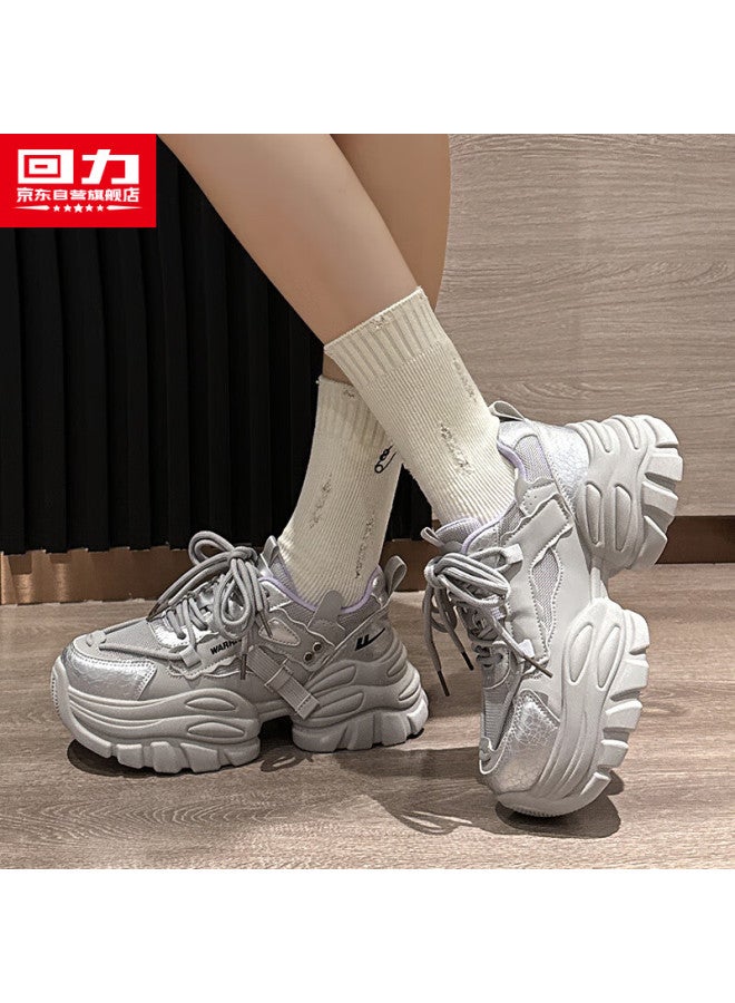 Warrior Official Women's Shoes Autumn New Thick Sole Height Increasing Dad Sneakers Gray Size 35