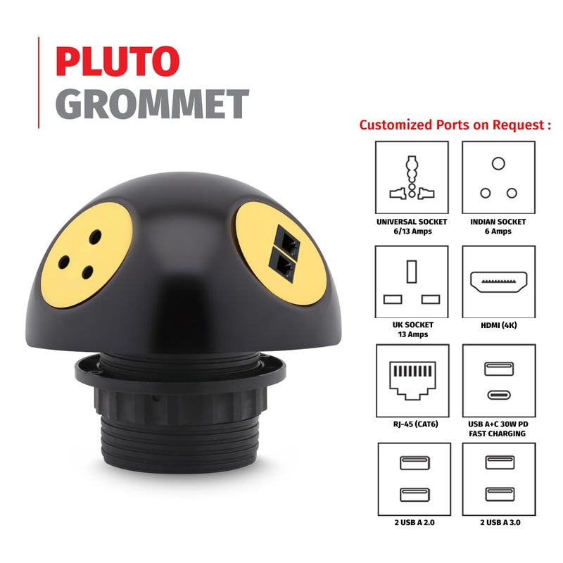 MX Power Converter with 2 CAT6 Ports 2 Indian Extension Socket MultiPlug Pluto Grommet Power Hub for Home Office Hotels and Other Public Spaces - Image 2