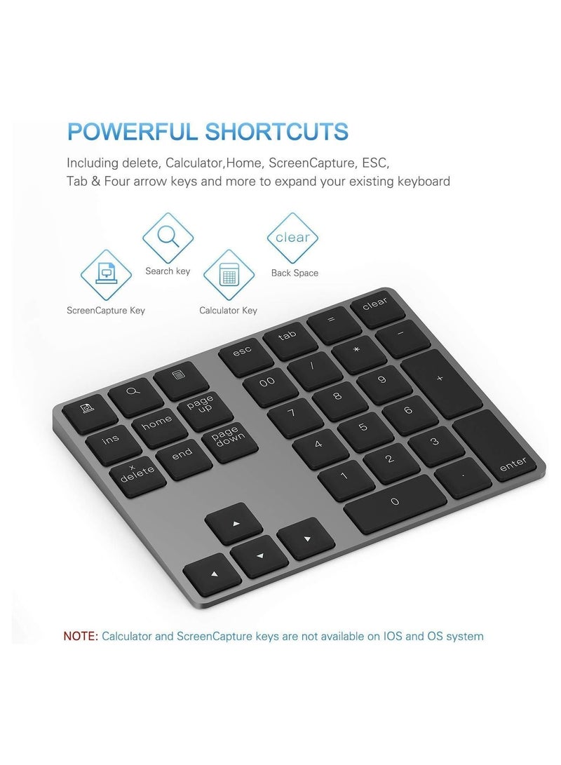 Bluetooth Number Pad, Aluminum Rechargeable Wireless Numeric Keypad Slim 34-Keys External Numpad Keyboard Data Entry for Laptop, MacBook, MacBook Air/Pro, Surface Pro  - Image 4