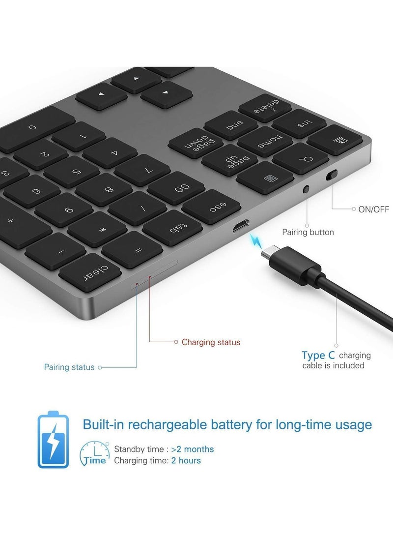 Bluetooth Number Pad, Aluminum Rechargeable Wireless Numeric Keypad Slim 34-Keys External Numpad Keyboard Data Entry for Laptop, MacBook, MacBook Air/Pro, Surface Pro  - Image 3