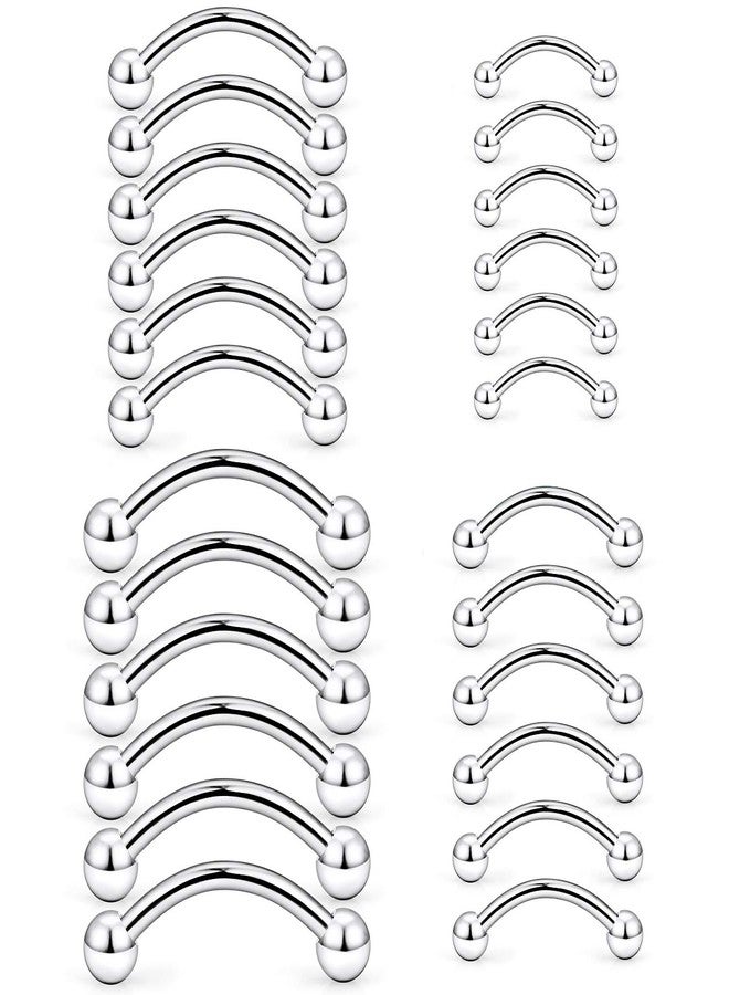 Hoeudjo Eyebrow Piercing Jewelry 16G Surgical Steel Curved Barbell with Ball Kit Tragus Ring Piercings Jewelry 24Pcs 6mm 8mm 10mm 12mm Silver-Tone - Image 1
