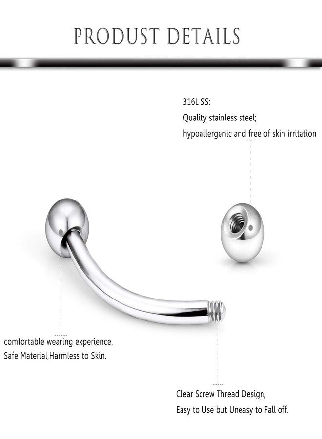 Hoeudjo Eyebrow Piercing Jewelry 16G Surgical Steel Curved Barbell with Ball Kit Tragus Ring Piercings Jewelry 24Pcs 6mm 8mm 10mm 12mm Silver-Tone - Image 2