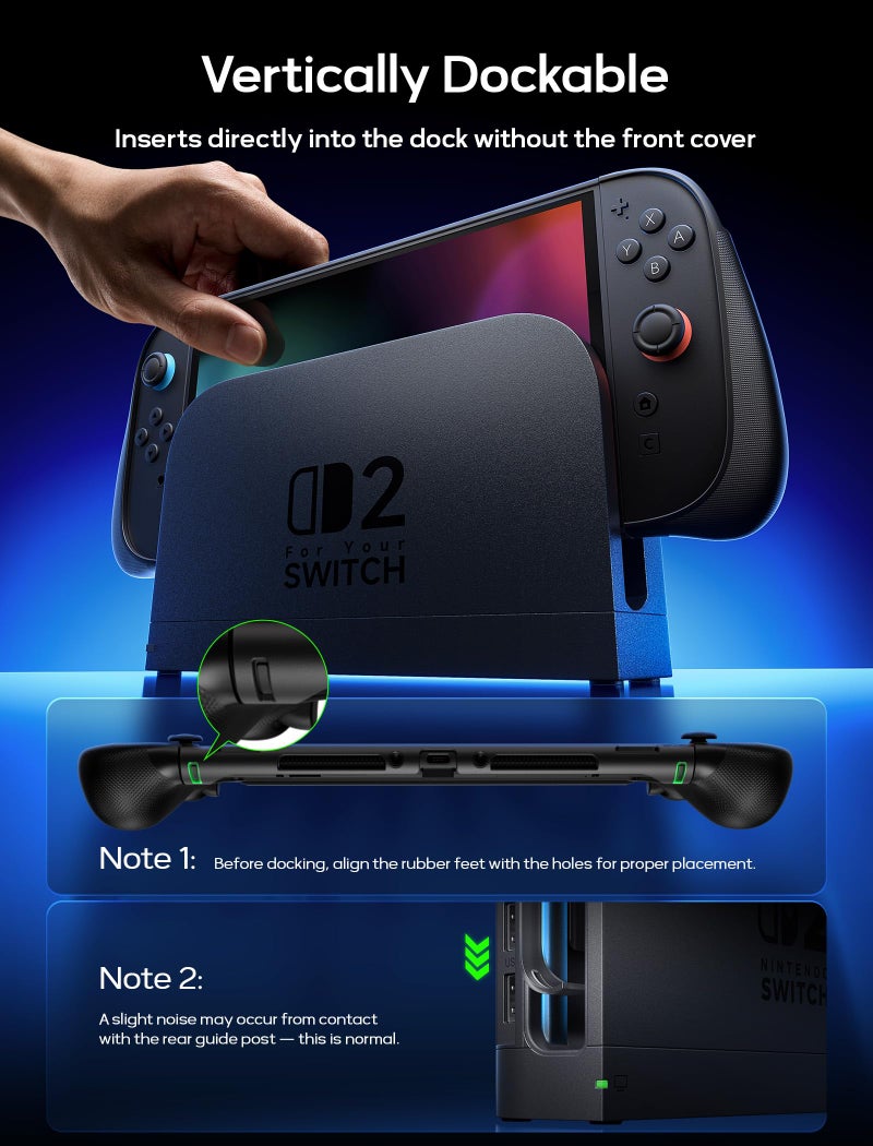 JSAUX Split Protective Case for Nintendo Switch 2, TPU Middle Frame & PC Front Cover, Non-Slip Ergonomic Grip, Storage for 10 Game Cards, Supports Stand Use, Shock Absorption & Anti-Scratch-PC0114 - Image 3