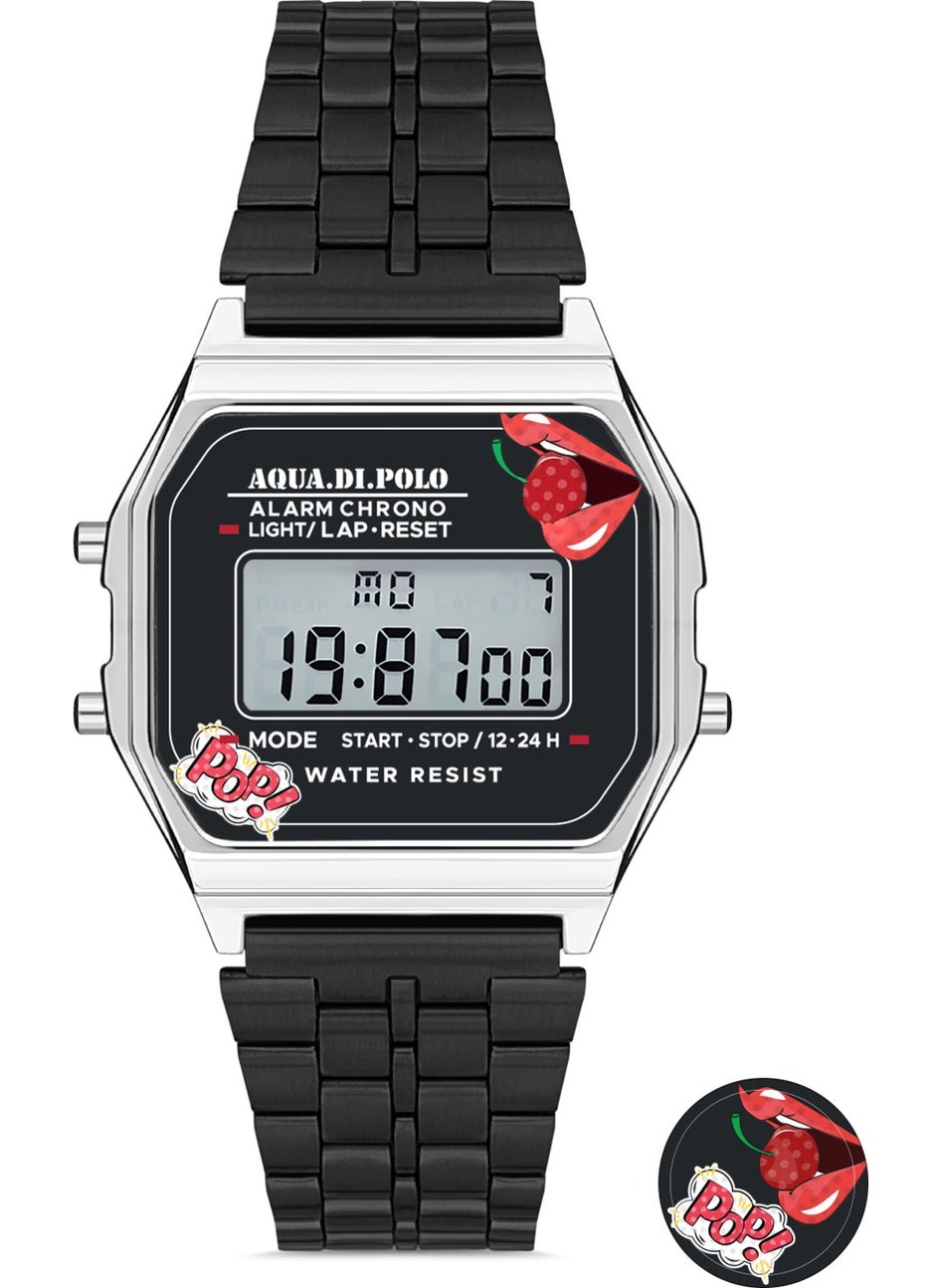 Aqua Di Polo 1987 Women's Black Metal Band Pop Digital Retro Watch APWA063502  - Image 1