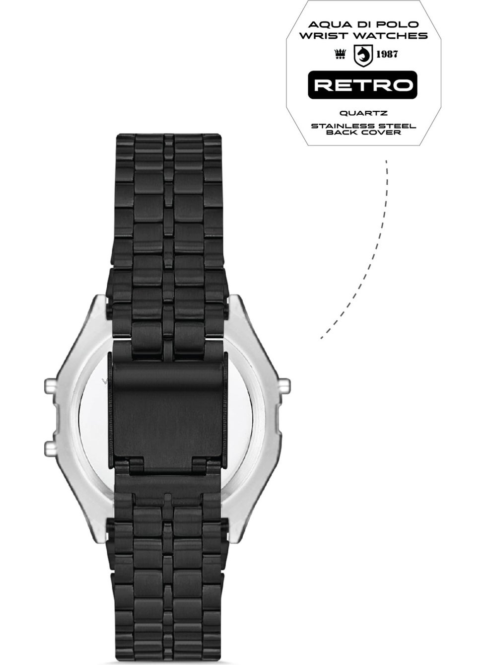 Aqua Di Polo 1987 Women's Black Metal Band Pop Digital Retro Watch APWA063502  - Image 4