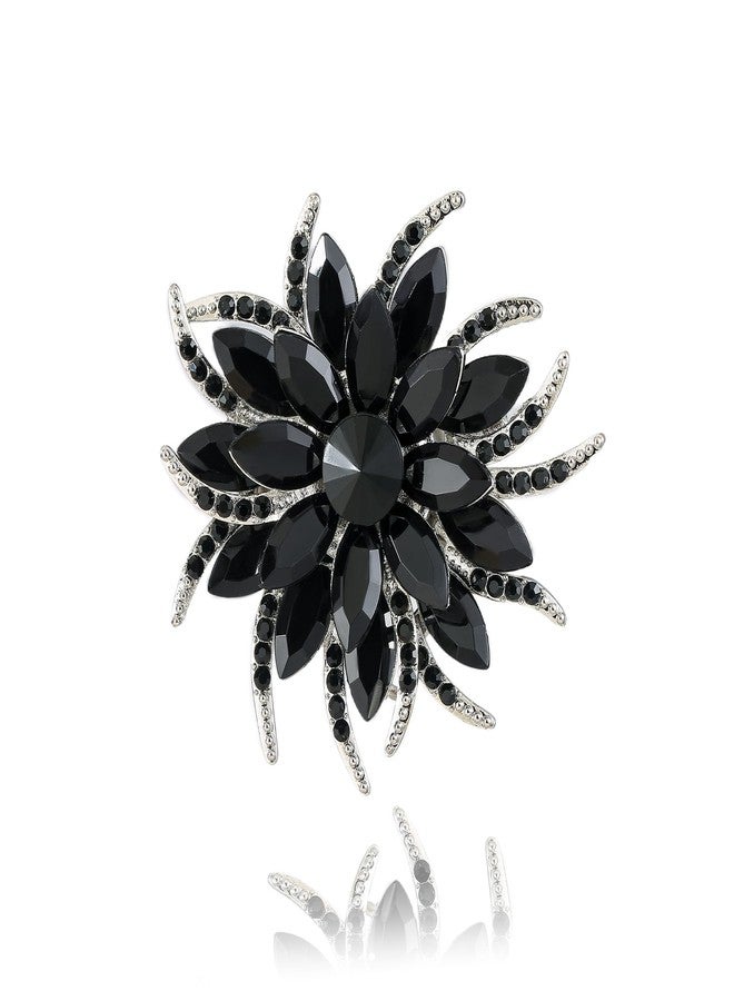 Rhinestone Flower brooch Pin Large Crystal Flower brooch Lapel Pins Wedding Party Birthday Dance Banquet Dress Suit Ceremony Clothes Hat Bag Accessories Jewelry for Women (Black)