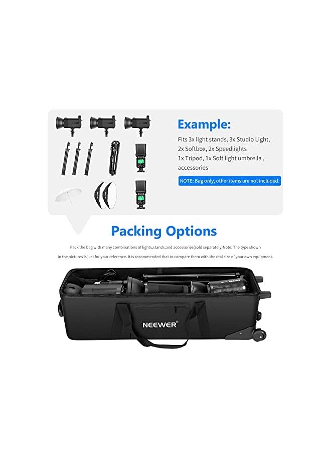 Neewer - Photo Studio Equipment Rolling Bag 40.1x 11.8 x 11.8inches/102x 30x 30centimeters Trolley Carrying Case with Padded Compartment for Light Stand, Tripod, Strobe Light, Umbrella, Photo Studio etc - Image 1