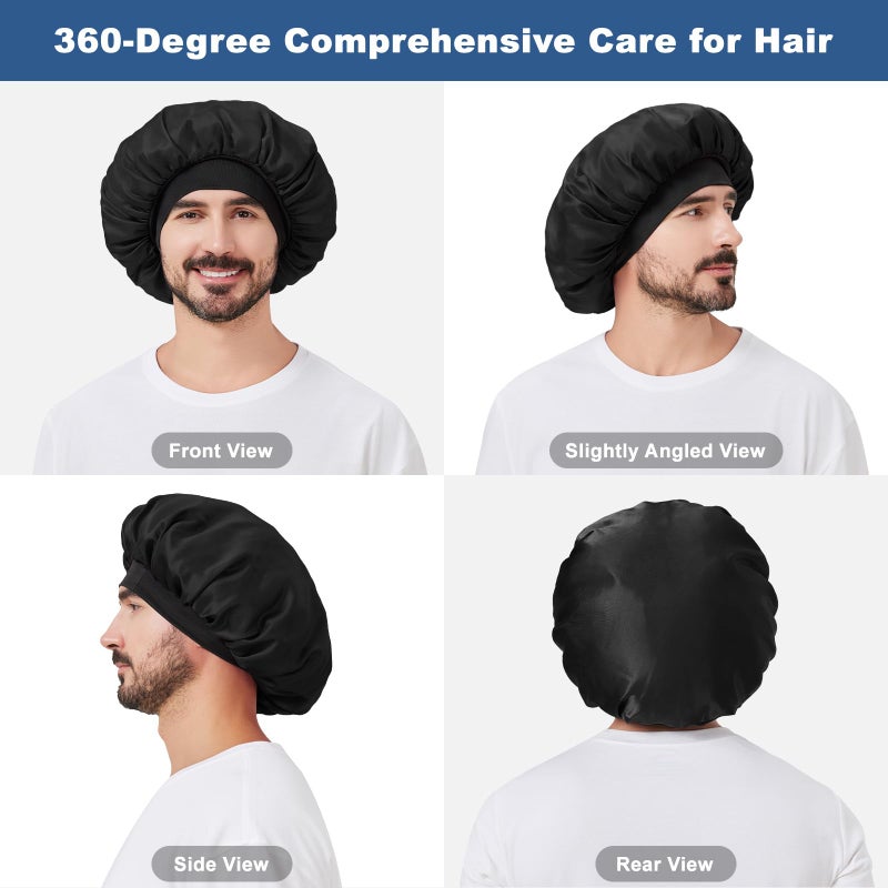 Selalu 3Pcs Satin Bonnets for Women Men, Hair Bonnet for Sleeping With Soft Elastic Band, Silk Sleep Bonnet for Curly Hair Braids(Color 05) - Image 5