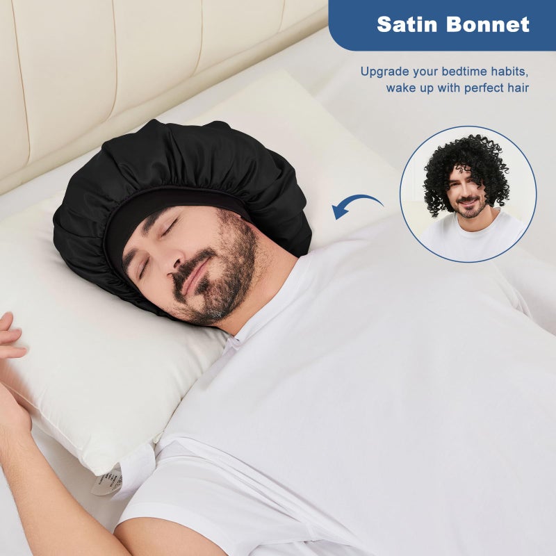 Selalu 3Pcs Satin Bonnets for Women Men, Hair Bonnet for Sleeping With Soft Elastic Band, Silk Sleep Bonnet for Curly Hair Braids(Color 05) - Image 2
