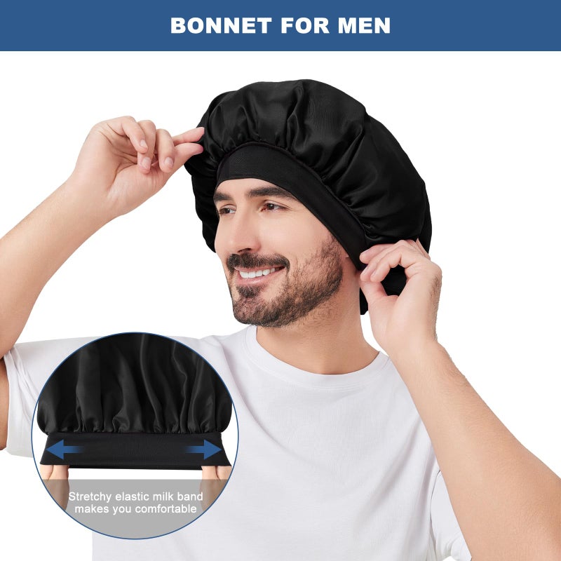 Selalu 3Pcs Satin Bonnets for Women Men, Hair Bonnet for Sleeping With Soft Elastic Band, Silk Sleep Bonnet for Curly Hair Braids(Color 05) - Image 3