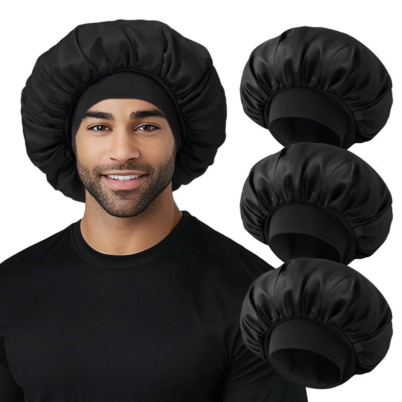 Selalu 3Pcs Satin Bonnets for Women Men, Hair Bonnet for Sleeping With Soft Elastic Band, Silk Sleep Bonnet for Curly Hair Braids(Color 05) - Image 1