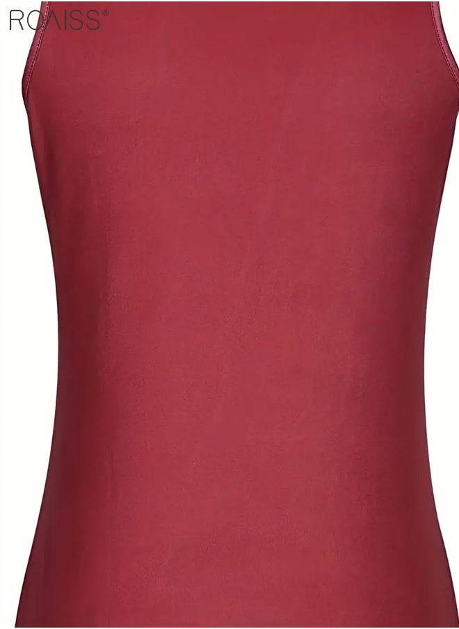 roaiss - Women's V Neck Tank Tops Sparkling And Eye-Catching Embellishments With Sequins At The Neckline Stylish Loose Sleeveless Top With Classic Versatility - Image 1