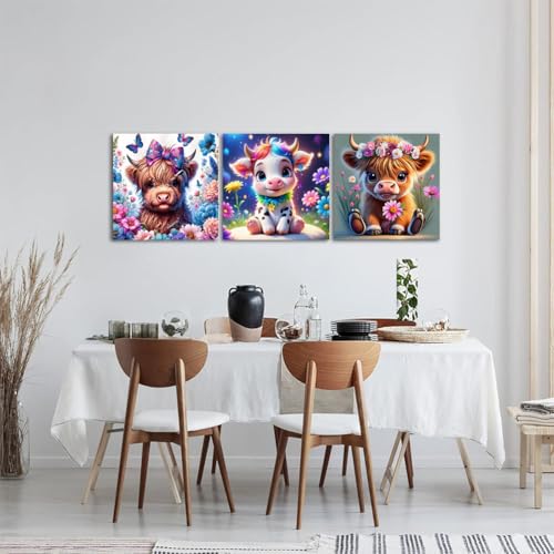 OFRKE Diamond Painting Kits for Adults3 Pack Highland Cow Diamond Art for Beginners Diamond Round 5D Full Drill Paint with Diamonds Pictures Gem Art Painting Kits DIY Crafts Kits 12x12inch - Image 3
