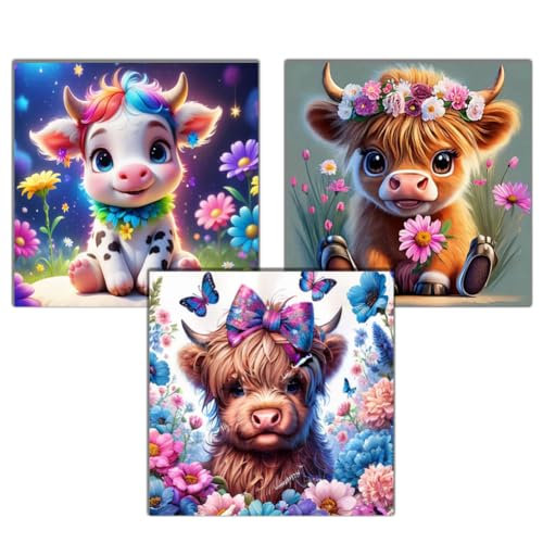 OFRKE Diamond Painting Kits for Adults3 Pack Highland Cow Diamond Art for Beginners Diamond Round 5D Full Drill Paint with Diamonds Pictures Gem Art Painting Kits DIY Crafts Kits 12x12inch - Image 1
