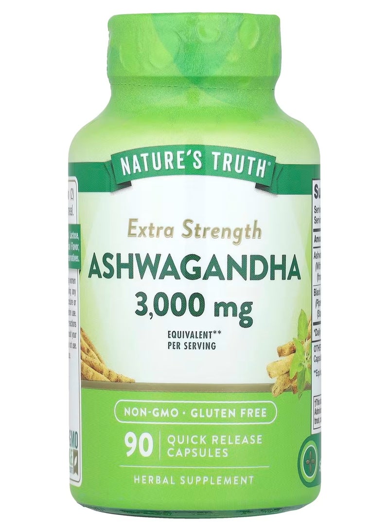 Nature's Truth Ashwagandha, Extra Strength, 3,000 mg, 90 Quick Release Capsules - Image 1