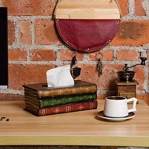 VERGOODR Crafted Classical Retro Wooden Antique Book Tissue Box Cover Rectangular Tissue Holder Dispenser Paper Cover Case Napkin Holder Home Decor for Bathroom living room office car kitchen - Image 4
