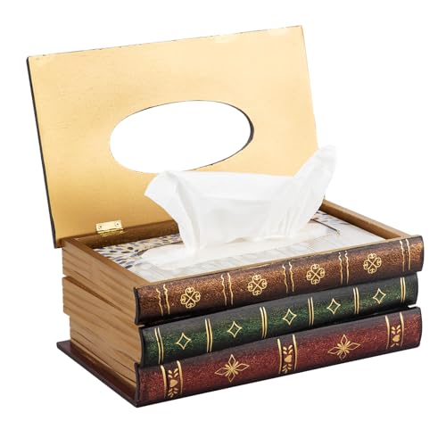 VERGOODR Crafted Classical Retro Wooden Antique Book Tissue Box Cover Rectangular Tissue Holder Dispenser Paper Cover Case Napkin Holder Home Decor for Bathroom living room office car kitchen - Image 3