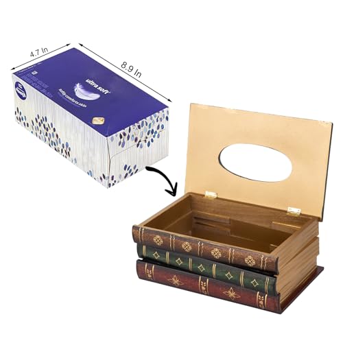 VERGOODR Crafted Classical Retro Wooden Antique Book Tissue Box Cover Rectangular Tissue Holder Dispenser Paper Cover Case Napkin Holder Home Decor for Bathroom living room office car kitchen - Image 2
