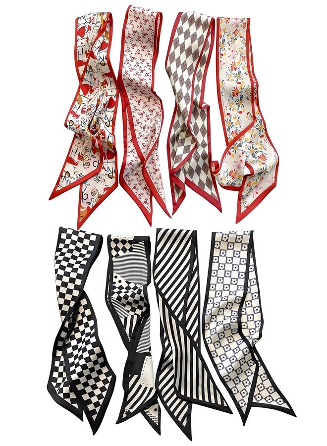 MsAnya 8Pcs Fashion Scarves for Women, Multifunctional Boho Scarves Headbands Satin Scarf for Bag Hair Accessories (rd04bk, 8 pcs) - Image 1
