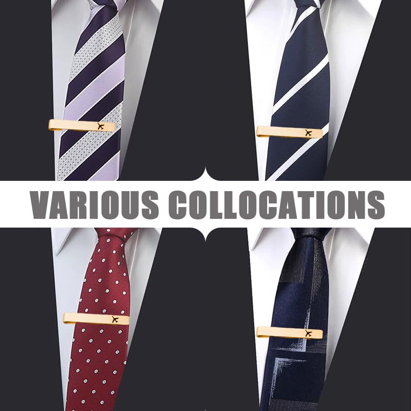 Yreamont Gold Airplane Tie Clip for Pilot Gifts for Dad Uncle Father Pilot Tie Clips for Men Brother Boyfriend Pilot Accessories for Men Pilot Aviation Gifts for Friends Pilot Birthday Gift for Dad Uncle Son - Image 2
