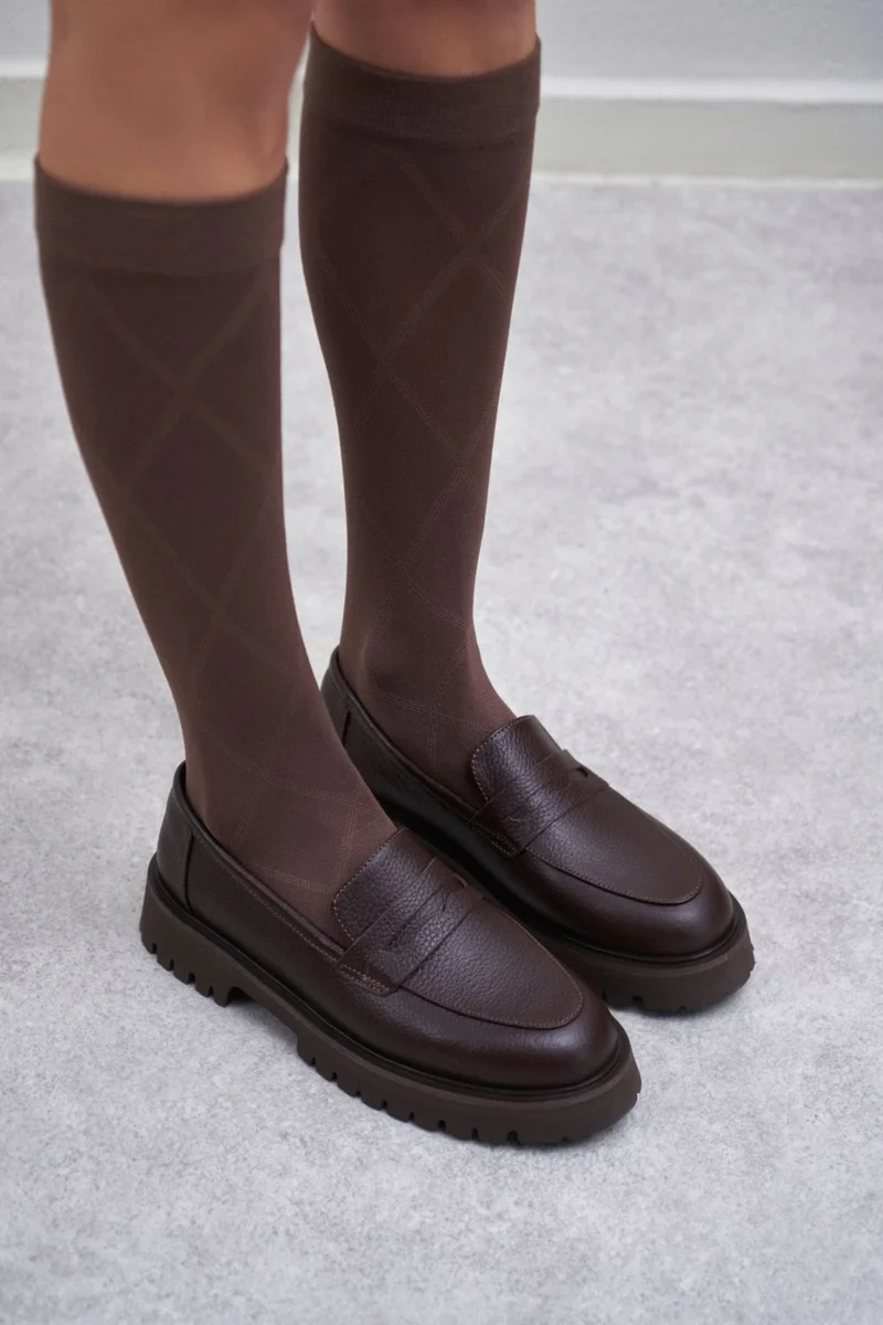 نيشانتاشي شوز Queena Brown Genuine Leather Thick Sole Detail Women's Shoes