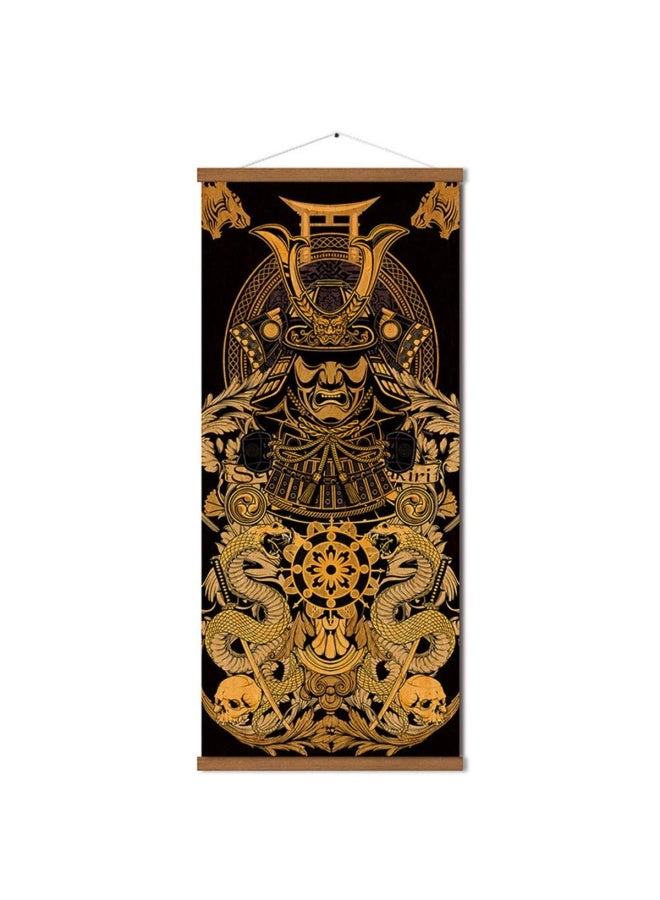 WerouteWarrior s Dreams Canvas Wall Art Print Poster Armored Helmet Samurai spirit with Scroll Wood Framed Ready to Hanger Home Karate Hall Sushi Restaurant Decor 16 x35 - Image 1