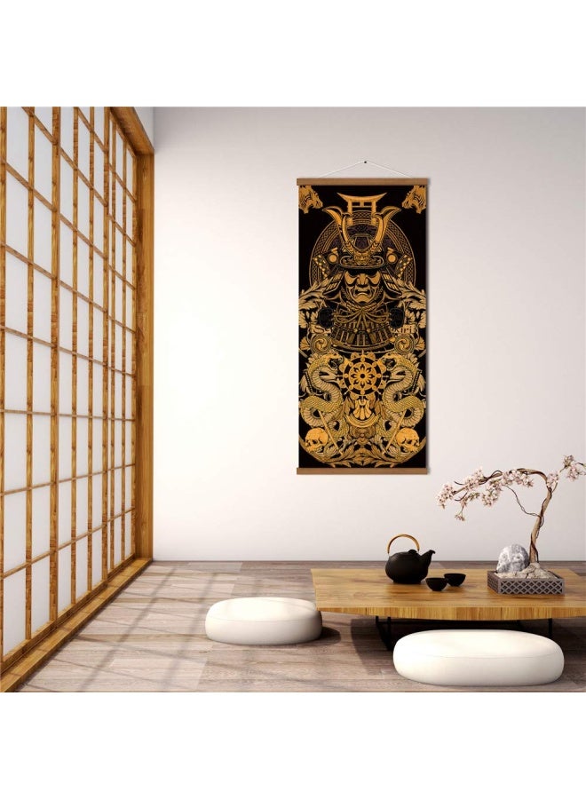 WerouteWarrior s Dreams Canvas Wall Art Print Poster Armored Helmet Samurai spirit with Scroll Wood Framed Ready to Hanger Home Karate Hall Sushi Restaurant Decor 16 x35 - Image 2