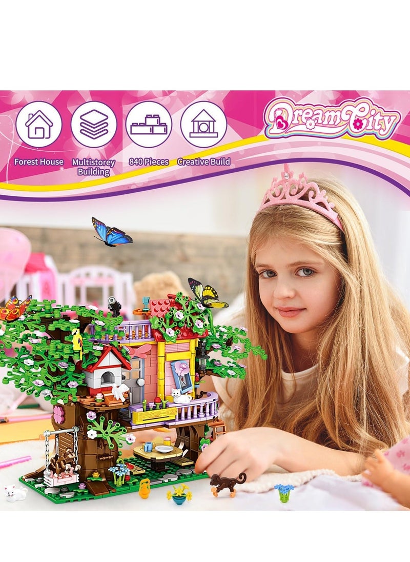 840 Piece Tree House Building Sets,Girls Creative Forest Blocks Kit, Friends Friendship with Swing Animals Flowers, Birthday Gifts for Kids Girls Boys Age 6 7 8+  - Image 3