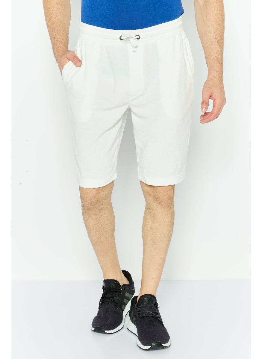 Night Addict Men Plain Cargo Shorts, Cream  - Image 1