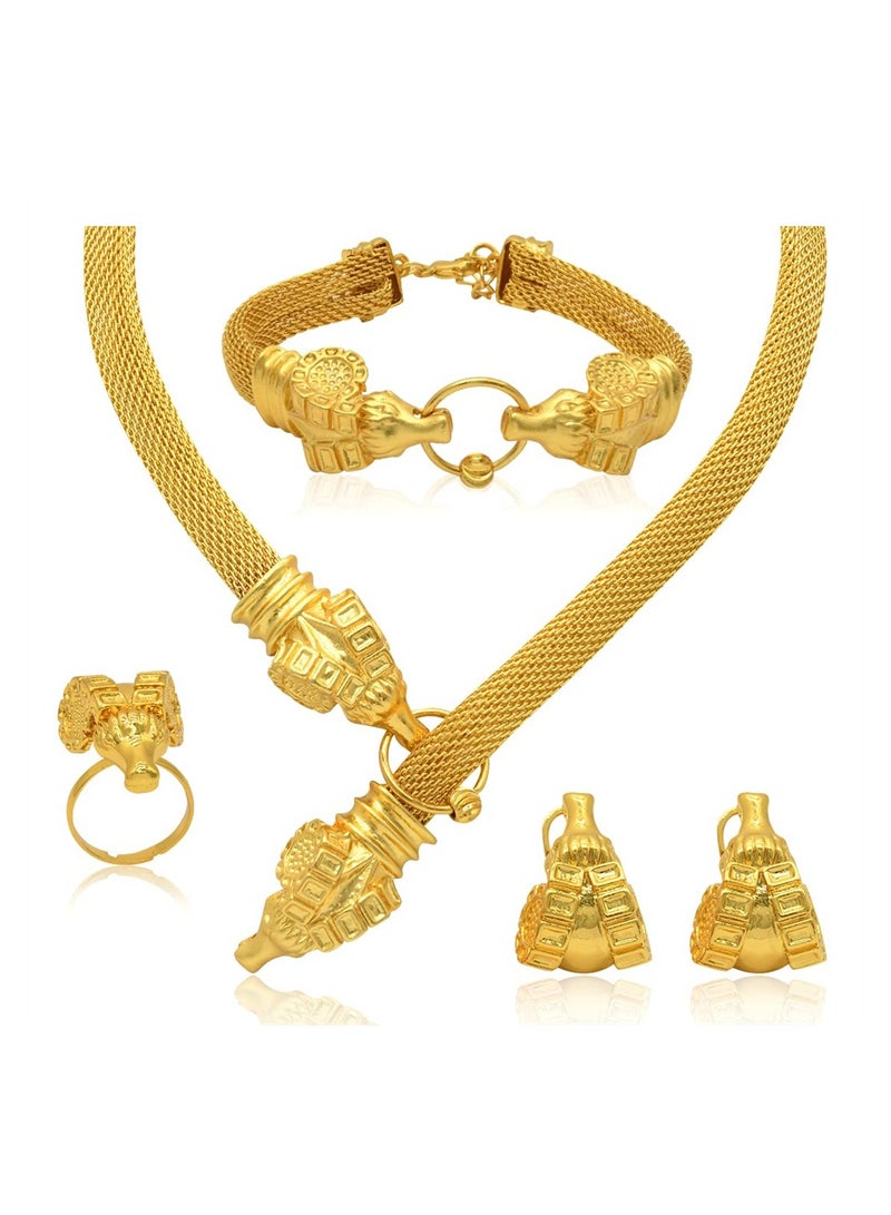 SYOSI Gold Jewelry Set, Dubai Gold Necklace Set with Pendant African Nigerian 24K Jewelry Set Earrings and Bracelets Bridal Indian Fashion for Wedding - Image 1