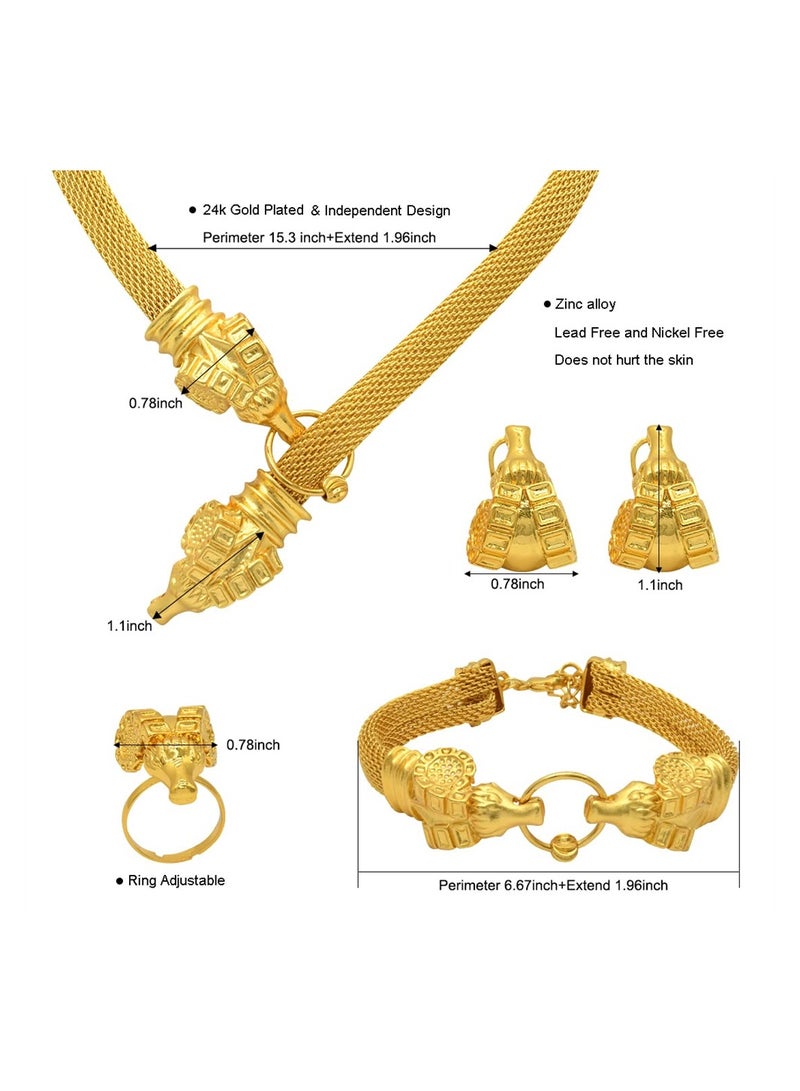 SYOSI Gold Jewelry Set, Dubai Gold Necklace Set with Pendant African Nigerian 24K Jewelry Set Earrings and Bracelets Bridal Indian Fashion for Wedding - Image 2