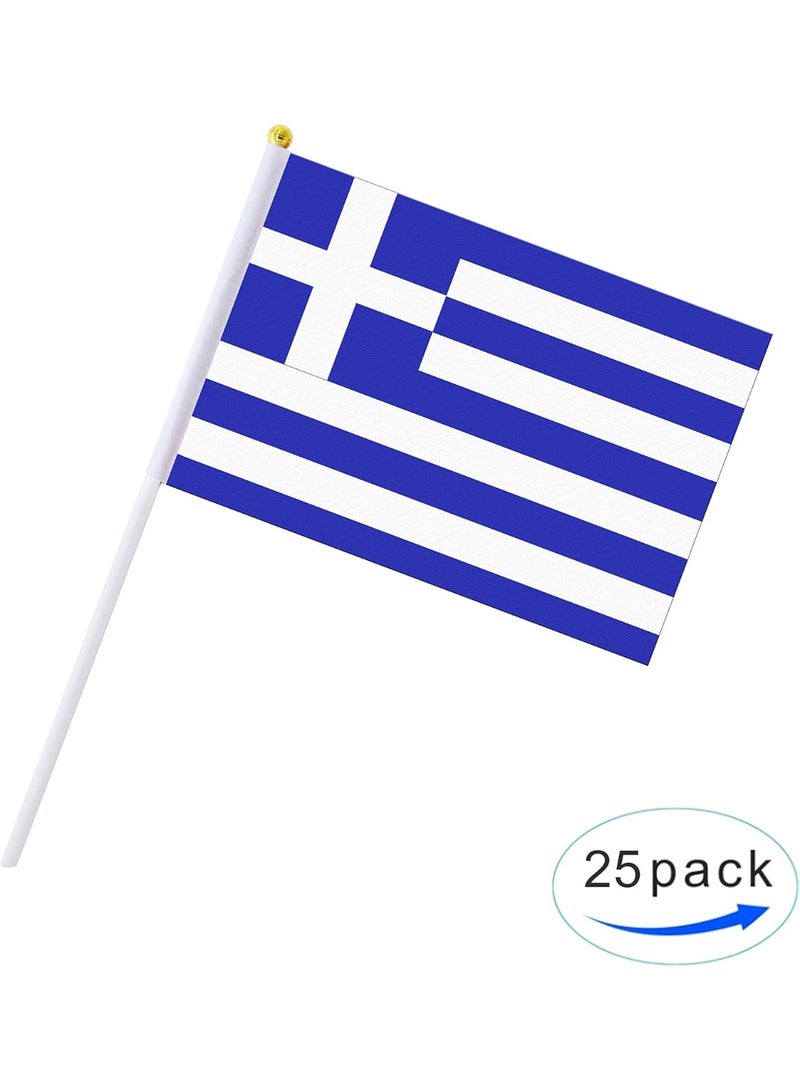 25 Pack Hand Held Small Mini Flag Greece Flag Greek Flag Stick Flag Round Top National Country Flags,Party Decorations Supplies For Parades,World Cup,Festival Events,International Festival - Image 1