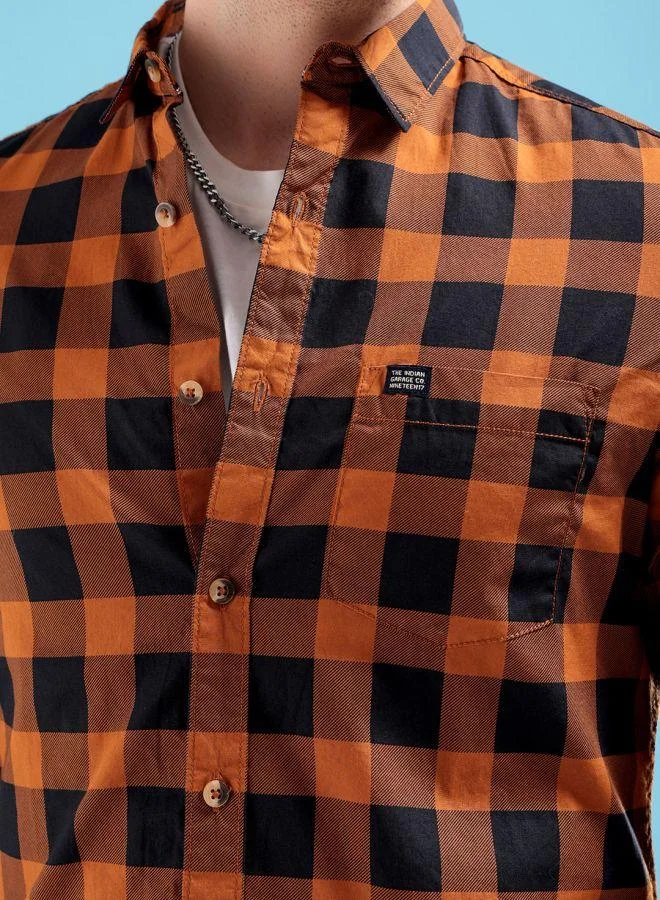 The Indian Garage Co Men Slim Fit Checkered Full Sleeves Spread Collar Casual Shirt