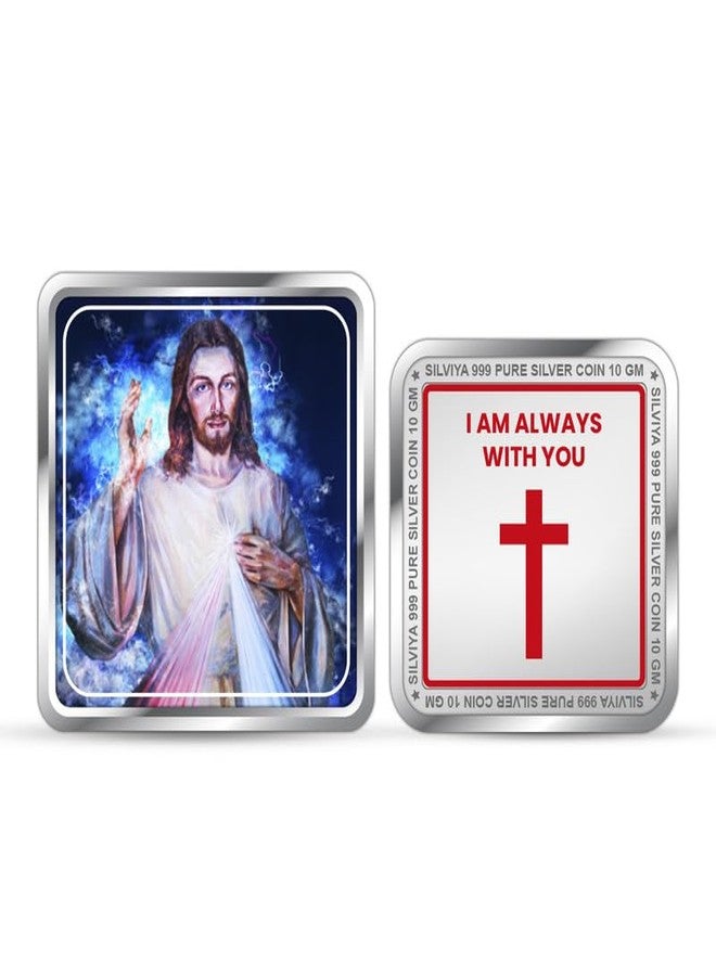 Silviya BIS Hallmarked Square Shape 999 Pure Silver Jesus Coin (10 Gram) | Christian Religious Gift | Home Decor | Prayer & Blessing | Ideal Keepsake | With Authenticity Certificate - Image 1