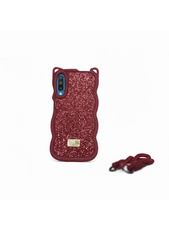 جراب سيليكون ماسي مع بطانة مخملية مشمسة لهاتف سامسونج A50 (أحمر نبيذي)