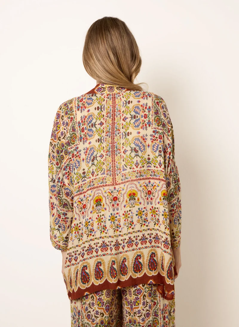 Blue Vanilla Paisley Print Kimono With Embellishment