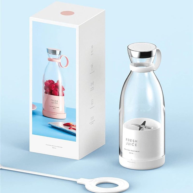 woobles Portable Juice Maker Electric Blender, USB Rechargeable 350ML Mini Fruit Mixing Cup Smoothie Maker Cup for Home Office Travel (White) White - Image 1